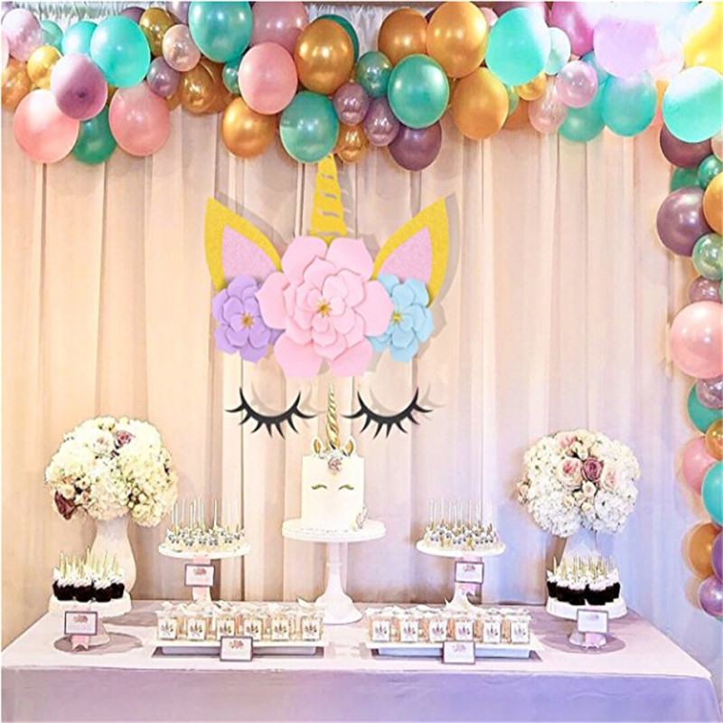 Diy Unicorn Party Ideas
 Unicorn party horn ears paper eyelashes flowers Backdrops