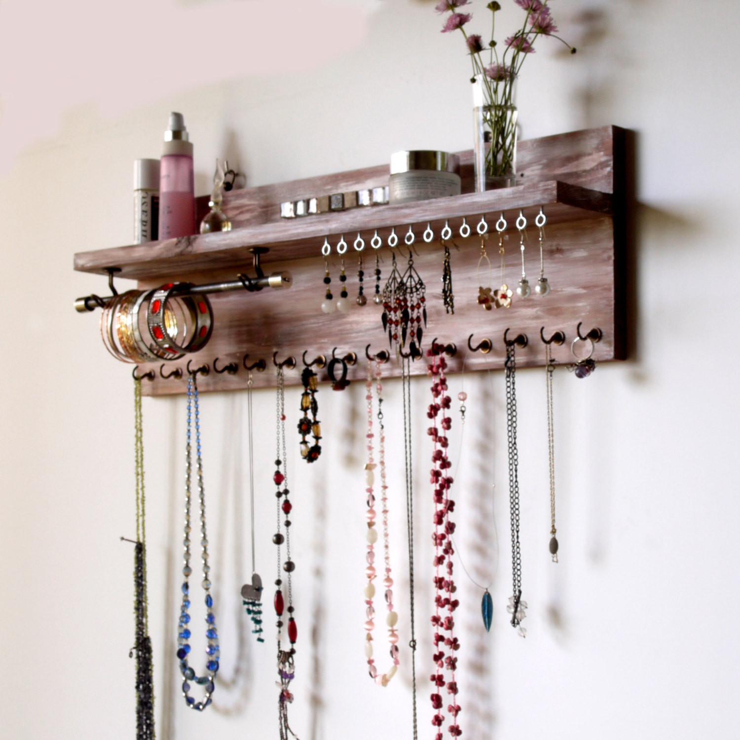 DIY Wall Jewelry Organizer
 Jewelry organizer with shelf Earrings display wall mounted