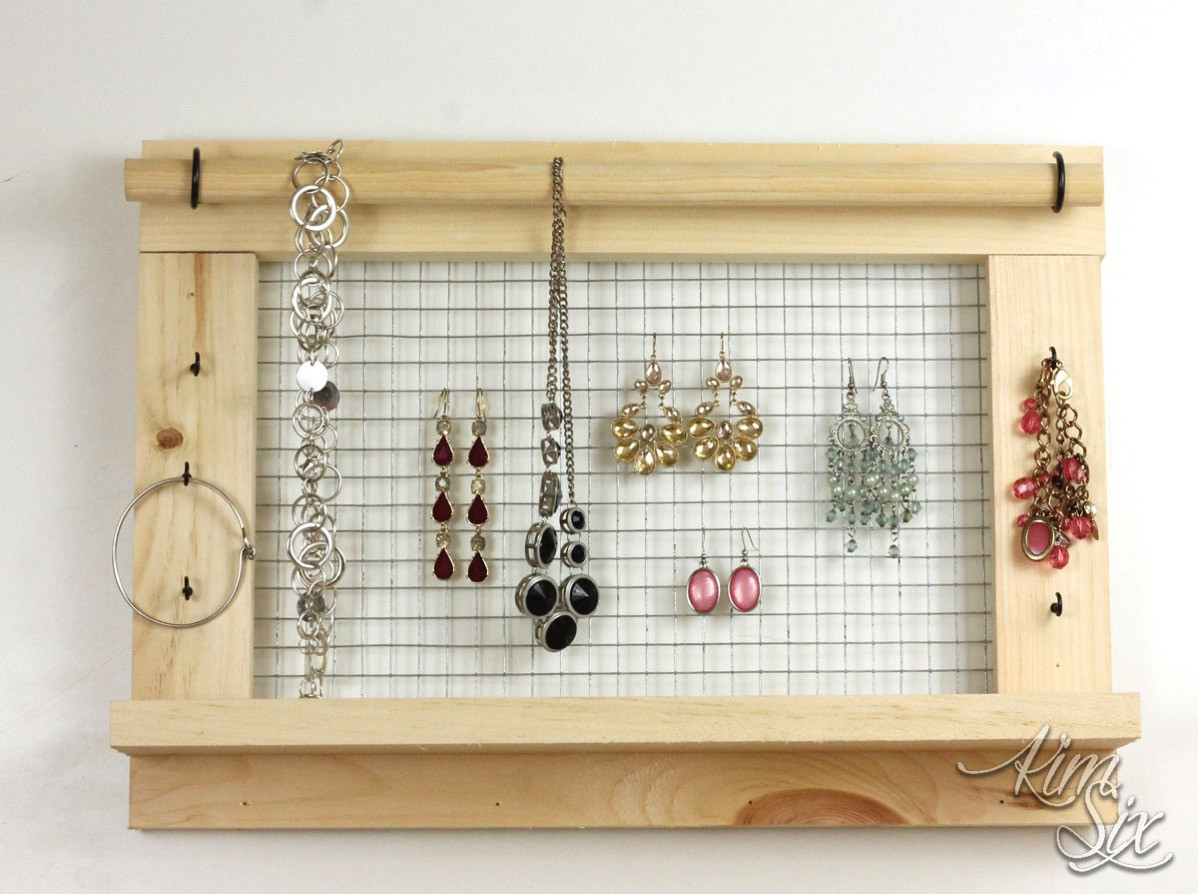 DIY Wall Jewelry Organizer
 Wall Mounted DIY Jewelry Organizer from scrap lumber and