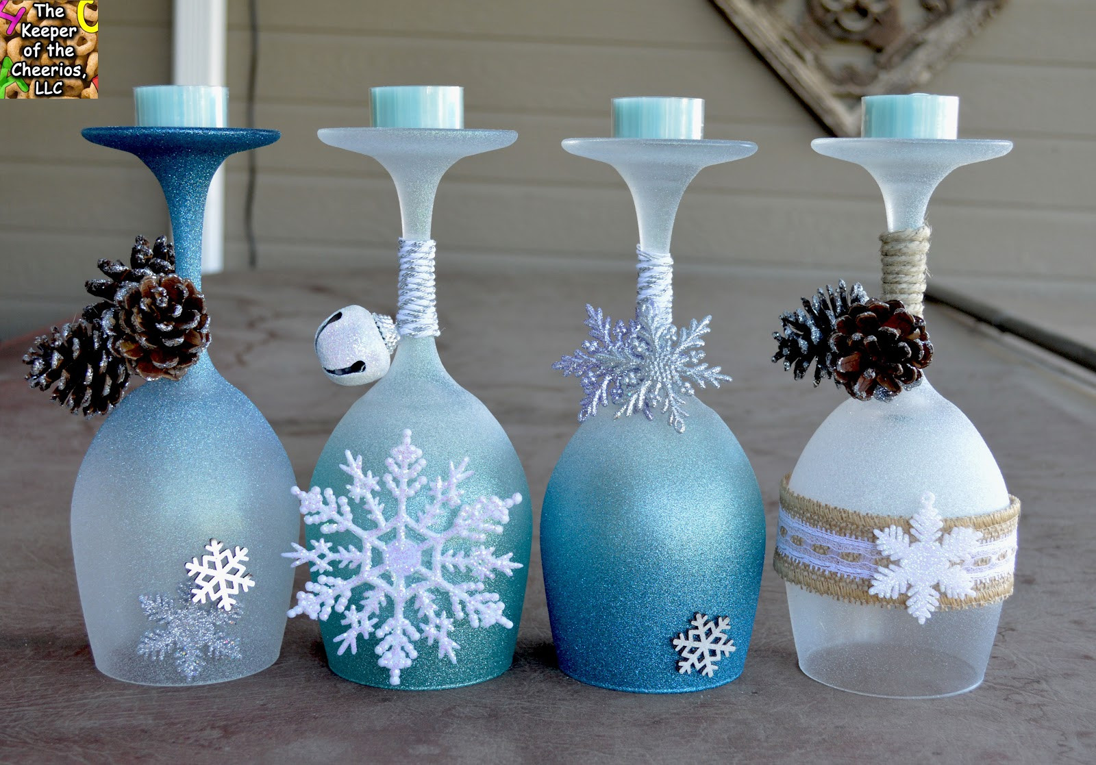 DIY Wine Glass Decorating Ideas
 Winter Wonderland Wine Glasses Candle Holders