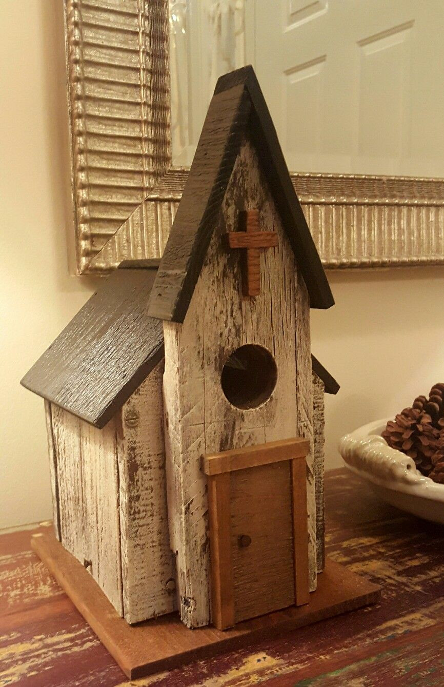 DIY Wood Bird Houses
 Rustic Church birdhouse made of pallet wood and scraps