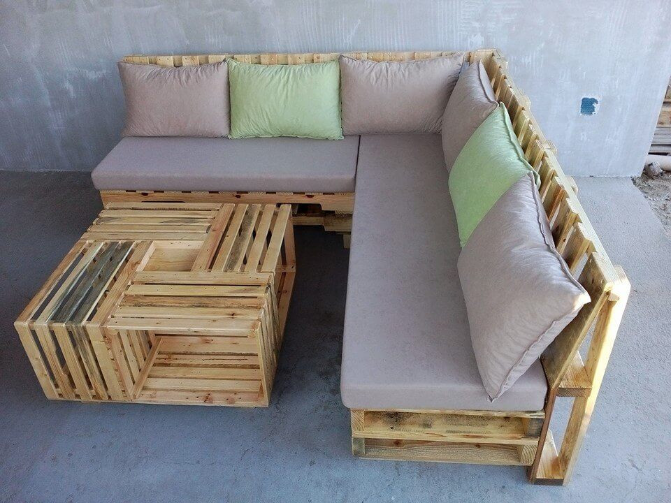 DIY Wood Couch
 Wooden Pallet L Shape Sofa Set Easy Pallet Ideas