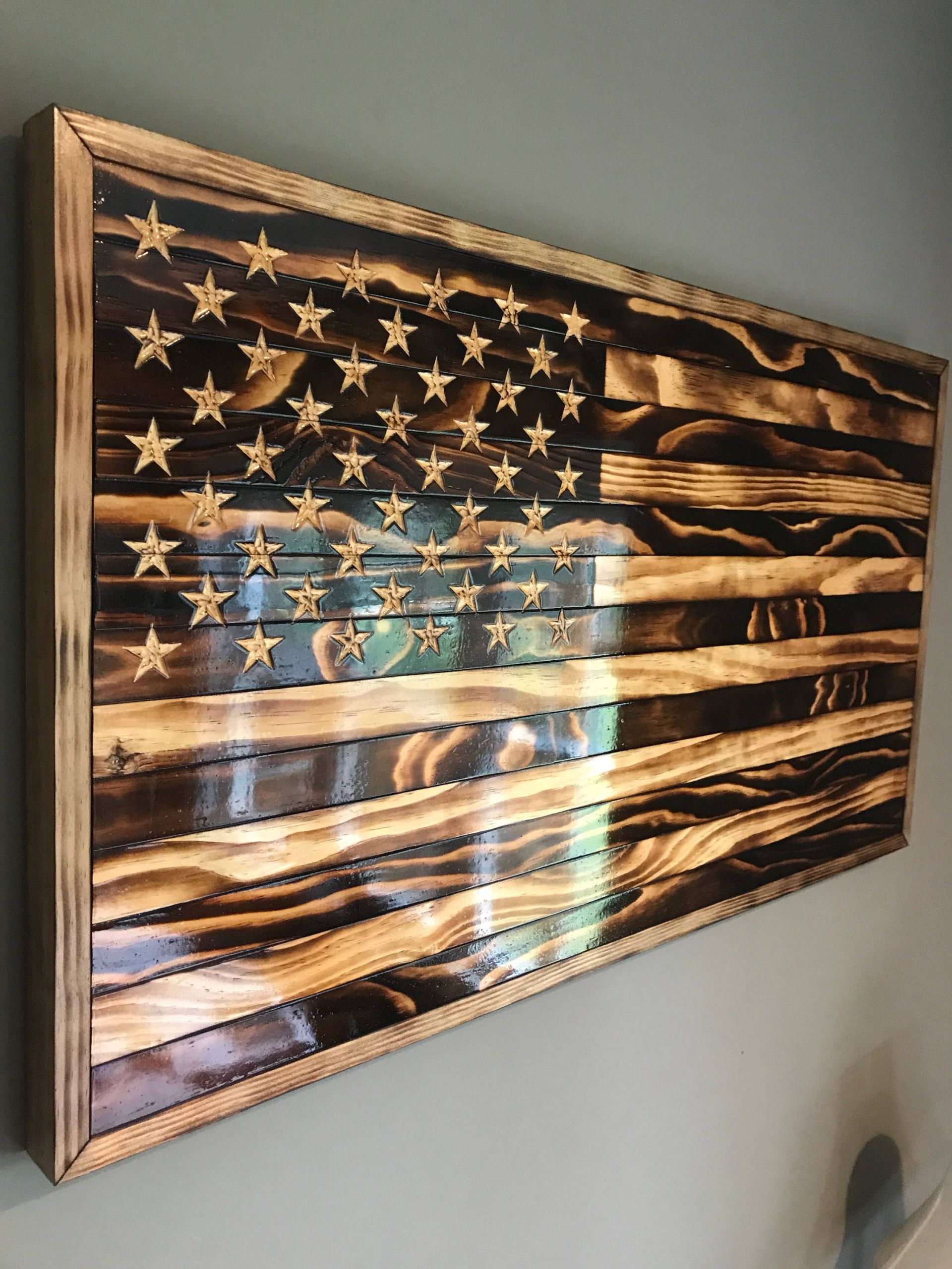 DIY Wood Flag
 Handmade Burned Wood American Flag