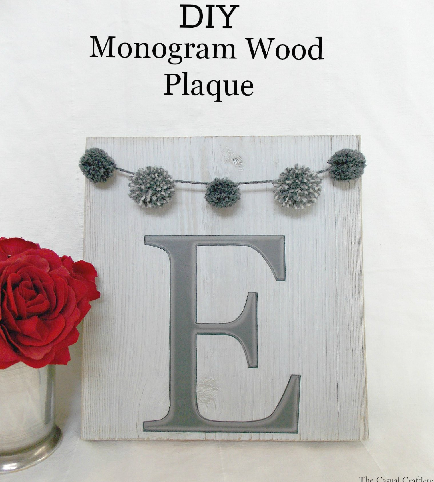 DIY Wood Plaque
 DIY Monogram Wood Plaque with pom pom garland Purely Katie