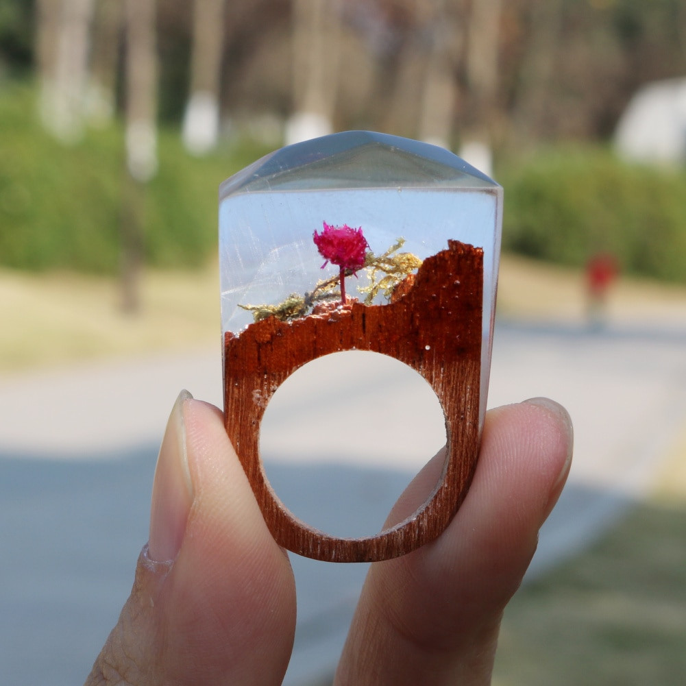 DIY Wood Ring
 Fimme 2018 Designer Wooden Ring with Rose Blossom DIY Ring