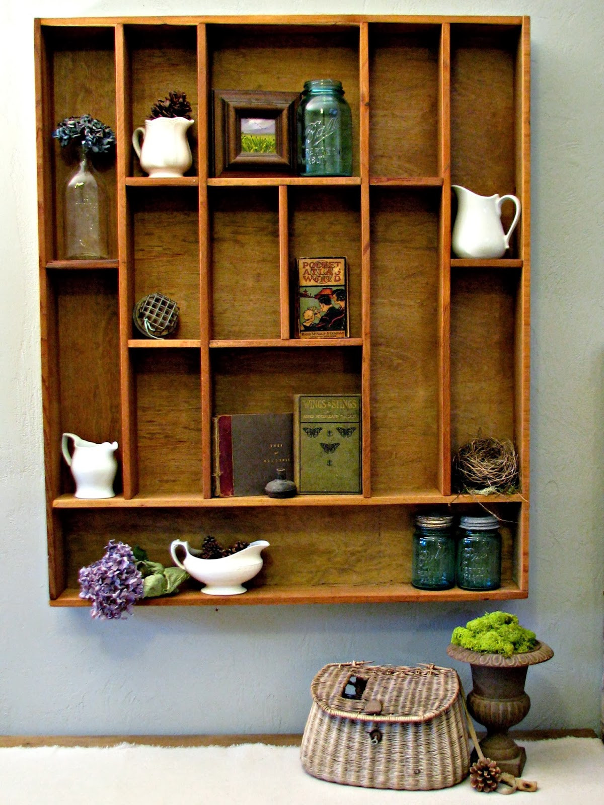 DIY Wood Shelf
 blue roof cabin DIY Letterpress Tray Display Shelf Tutorial