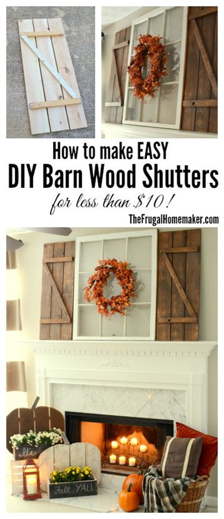 DIY Wood Shutters Interior
 Rustic Fall Mantel with DIY Wood Pumpkins & DIY Barn Wood