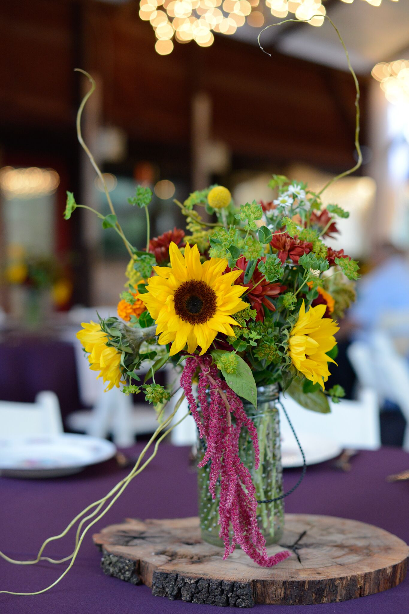 DIY Wood Slab Centerpieces
 Fall Wildflowers on DIY Wooden Slab Centerpieces