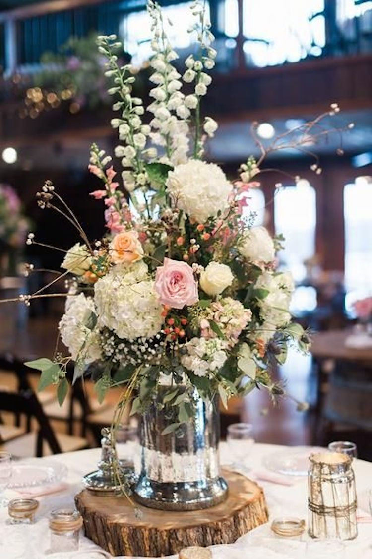 DIY Wood Slab Centerpieces
 Gorgeous Floral Centerpiece on a Rustic Wood Slab