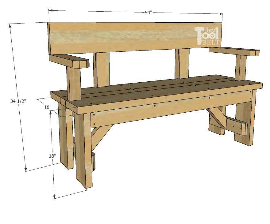 DIY Wooden Bench
 DIY Wood Bench with Back Plans Her Tool Belt