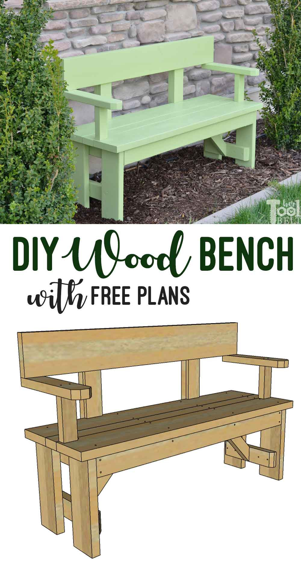 DIY Wooden Bench
 DIY Wood Bench with Back Plans Her Tool Belt