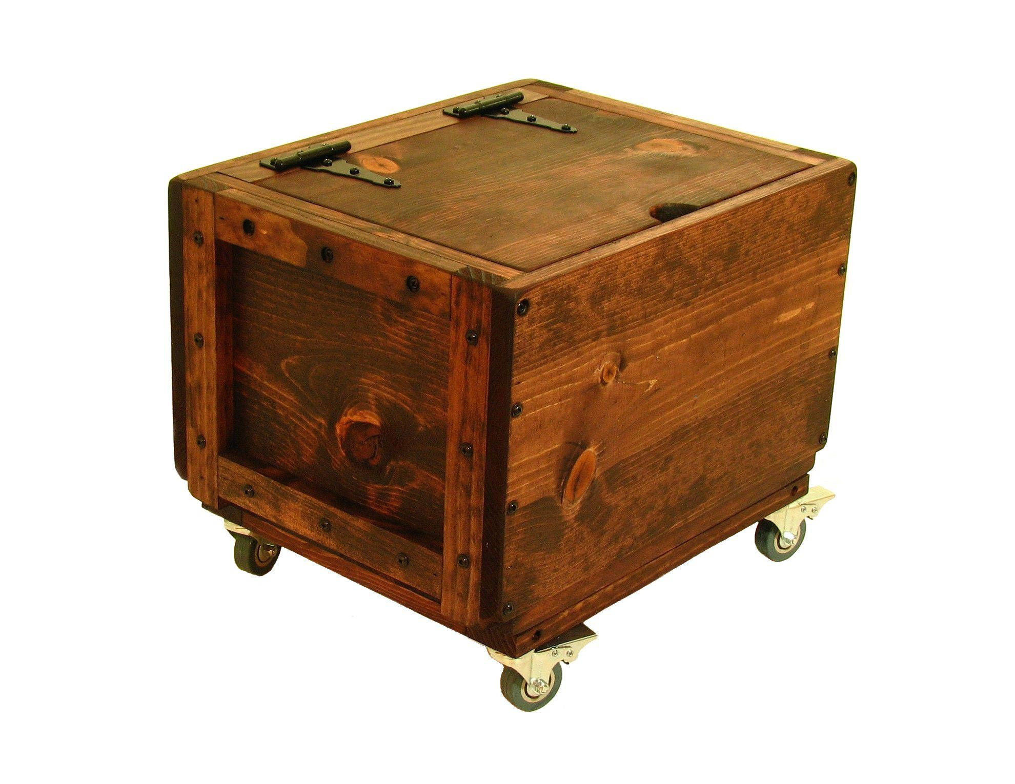 DIY Wooden Box With Hinged Lid
 Lidded chests on wheels small rolling wooden trunk