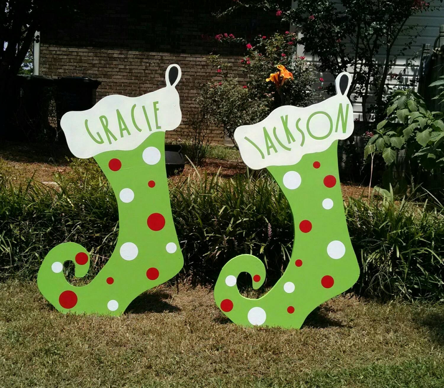 DIY Wooden Christmas Yard Decorations
 36 Christmas Stocking Custom Wood Yard Art by WoodArtandSuch