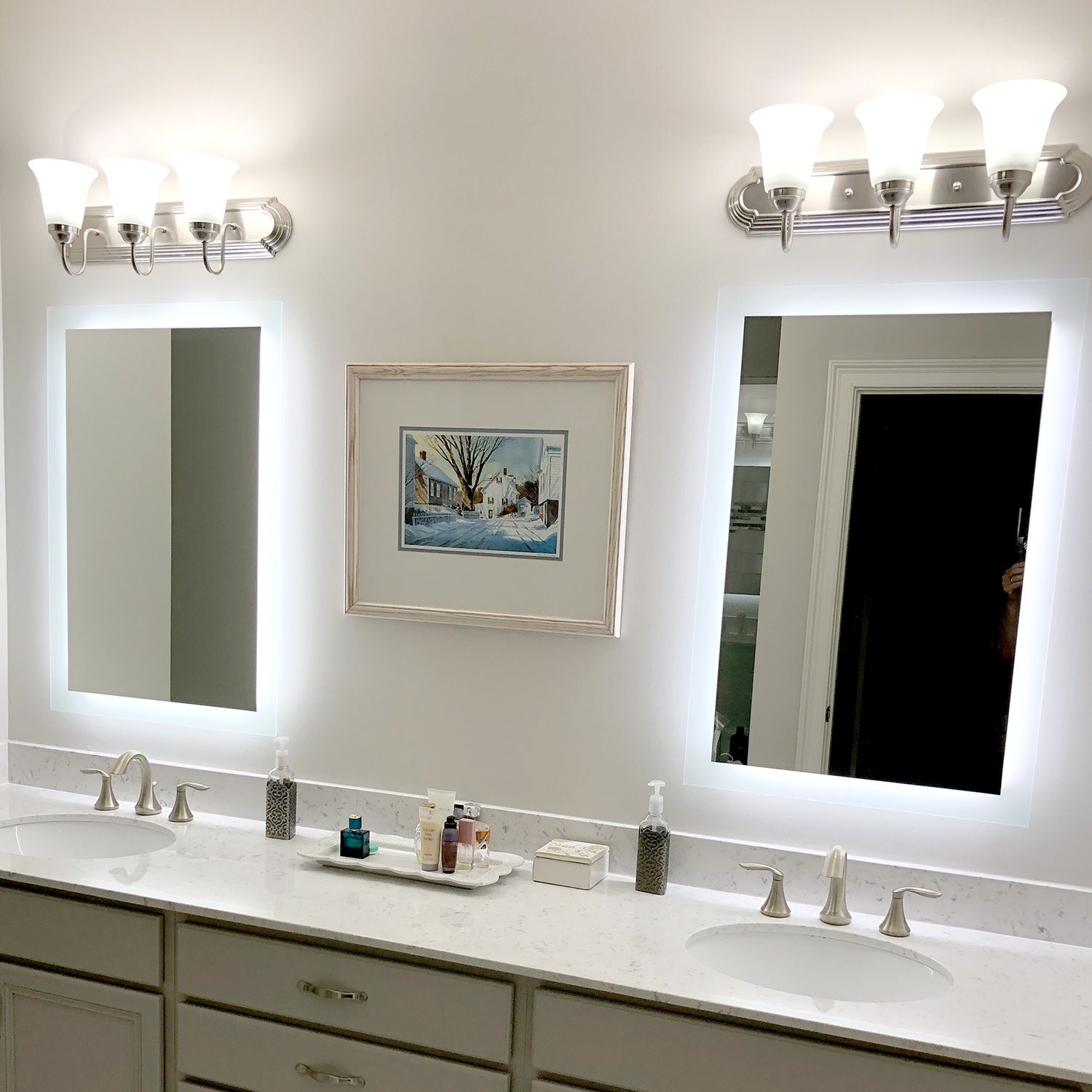 Double Vanity Mirrors For Bathroom
 Side Lighted LED Bathroom Vanity Mirror 40" x 48