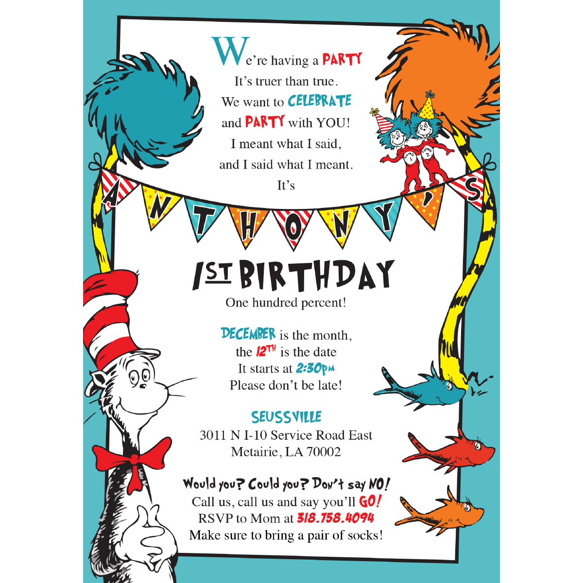 Dr Seuss Birthday Invitations
 Dr Seuss Birthday Invitations – Blackline