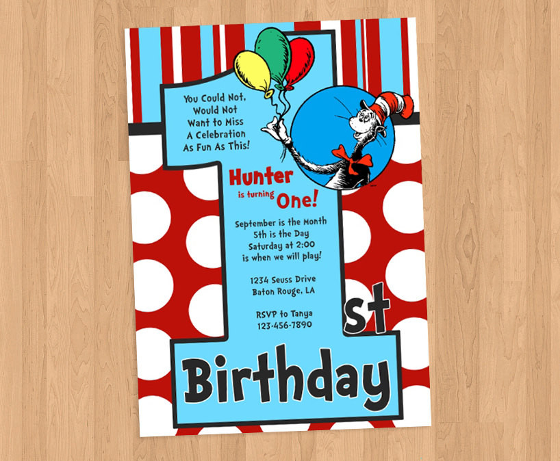 Dr Seuss Birthday Invitations
 Dr Seuss 1st Birthday Invitation DIY Printable
