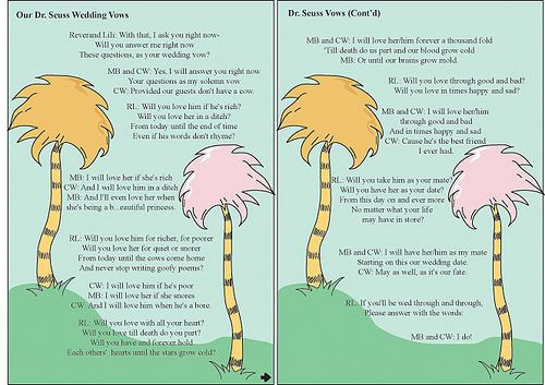 Dr Seuss Wedding Vows
 Dr Seuss wedding vows So cute wedding