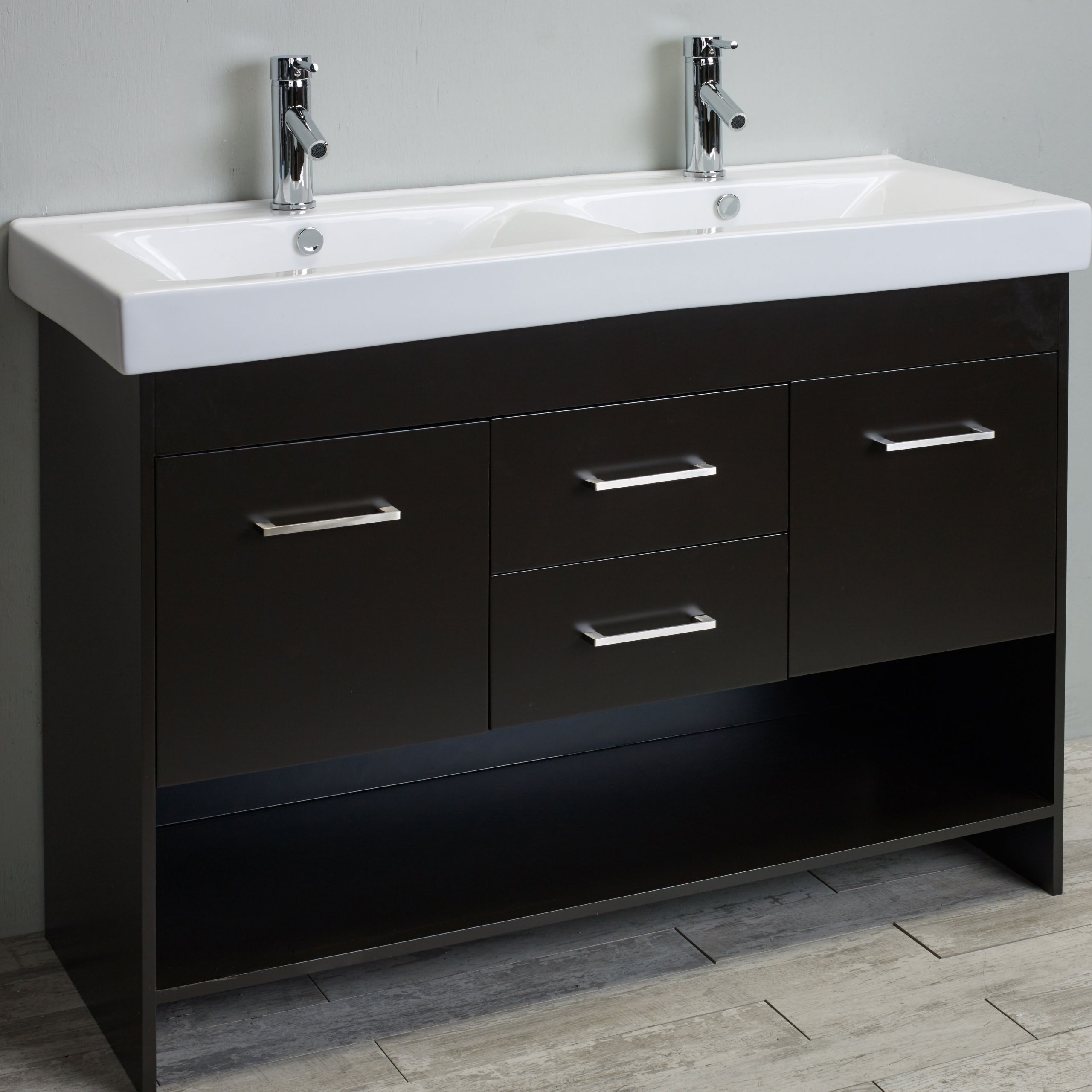 Dual Bathroom Sink
 Eviva Gloria 48" Espresso Double Bathroom Vanity Set with