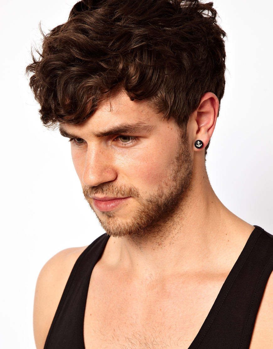Earring Men
 Asos Plug Earrings with Anchor Design in Black for Men