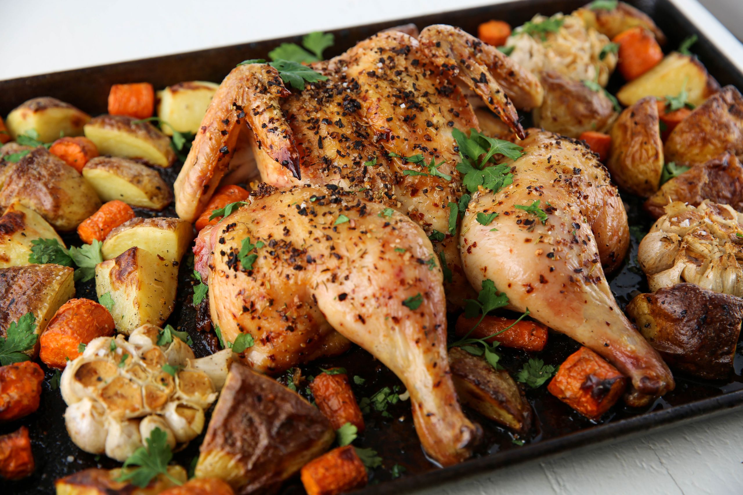 Easy Chicken Dinners
 Easy Sheet Pan Spatchcock Chicken Dinner PaleOMG