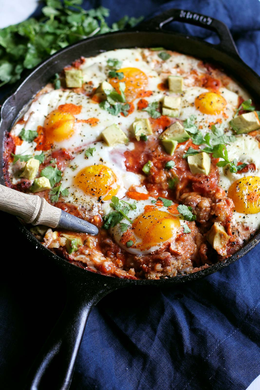 Eggs And Beans Breakfast
 Polenta Refried Beans & Egg Skillet Bake