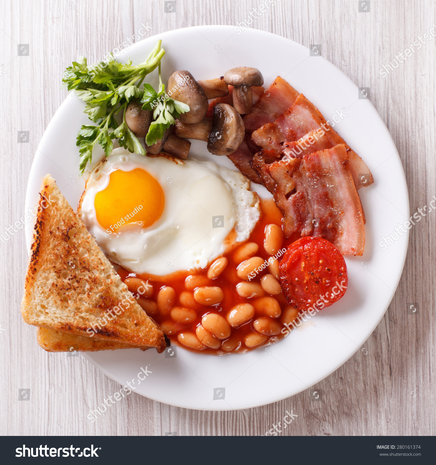 Eggs And Beans Breakfast
 English Breakfast Fried Egg Bacon Beans Stock