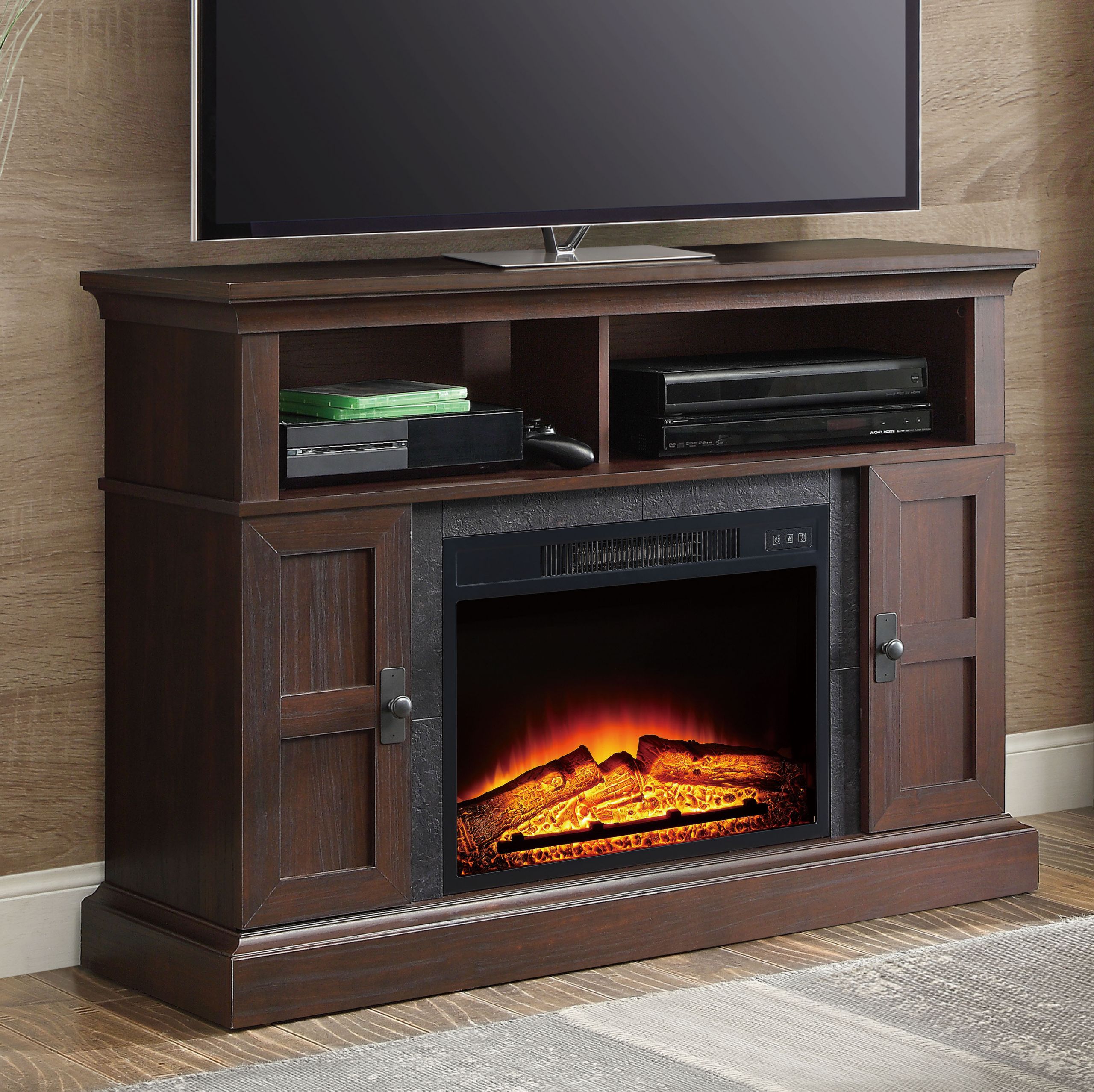 Electric Fireplace Entertainment Stand
 TV Stand Media Entertainment Wood Console 55" Electric