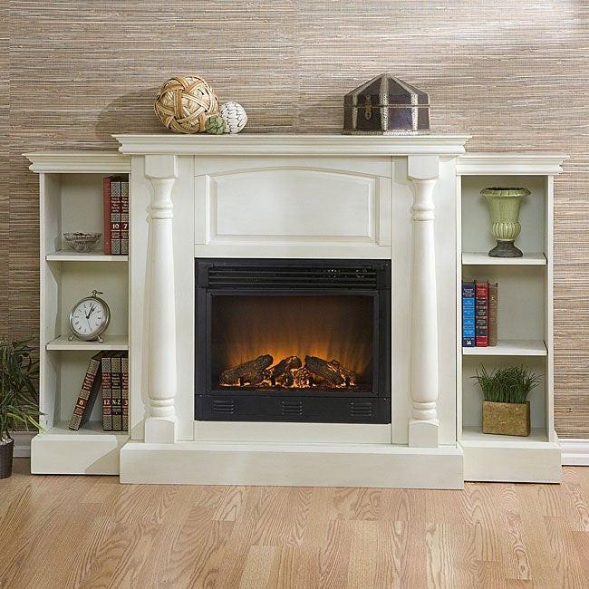 Electric Fireplace With Bookcase
 Grenoble White Bookcase Electric Fireplace with Remote