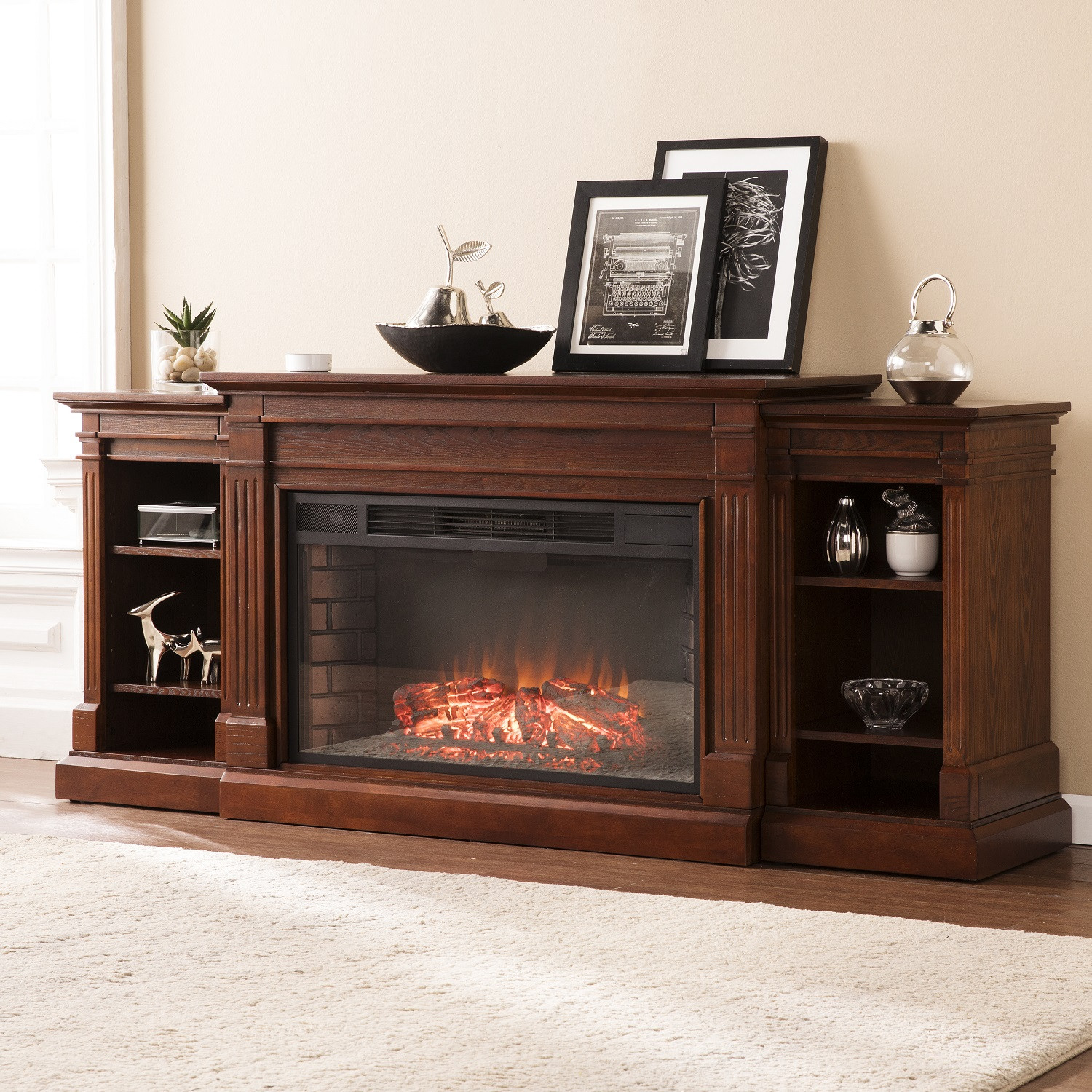 Electric Fireplace With Bookcase
 72" Reese Widescreen Electric Fireplace w Bookcases