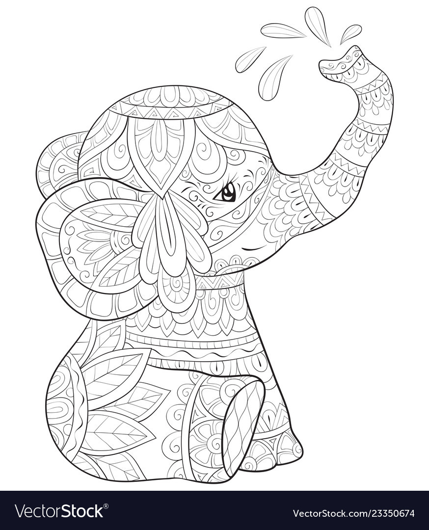 Elephant Adult Coloring Pages
 Adult coloring bookpage a cute elephant image for Vector Image