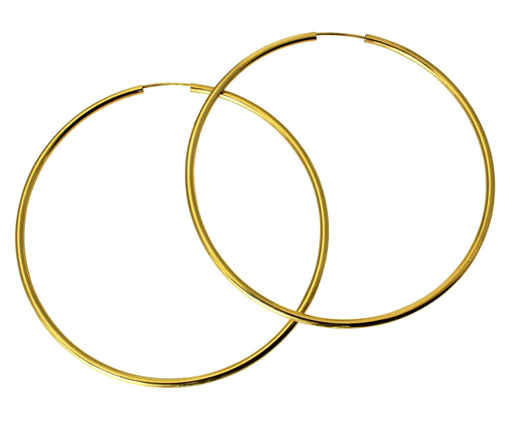 Endless Hoop Earrings
 14K Real Yellow Gold 2mm Polished Extra Endless Hoop