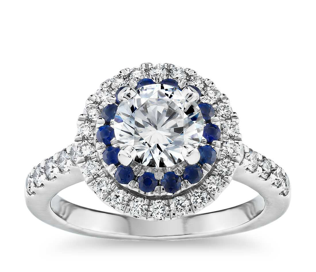 Engagement Rings Diamond And Sapphire
 Sapphire and Diamond Double Halo Engagement Ring in 14k