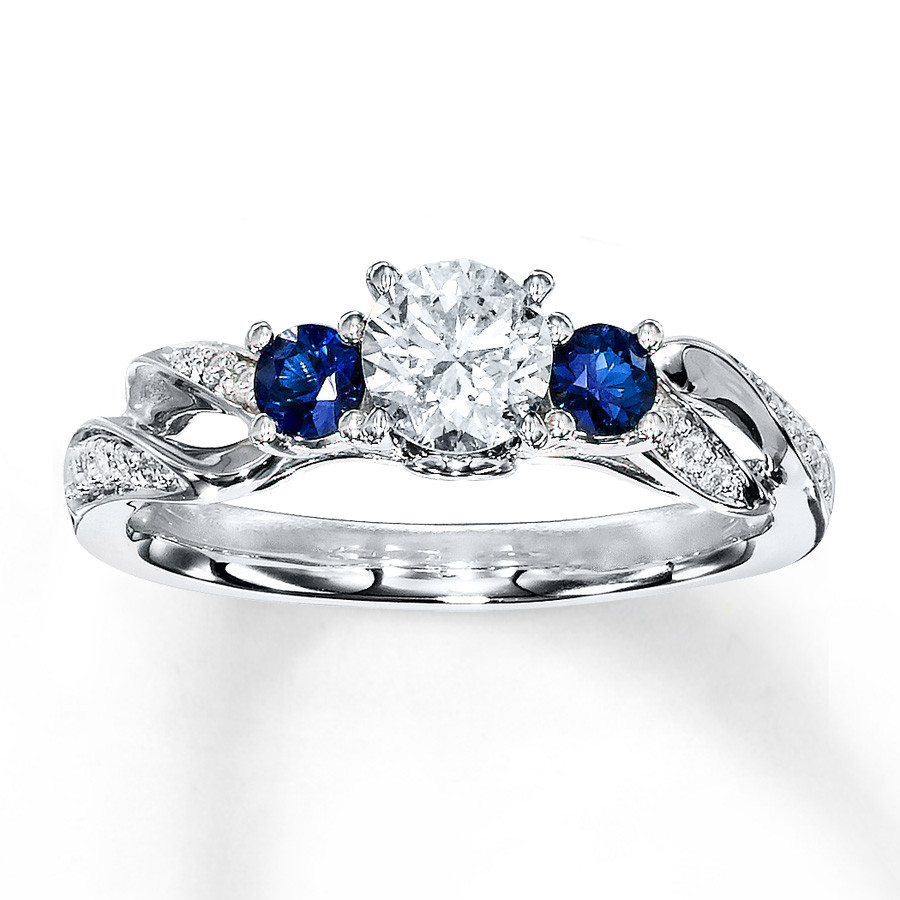 Engagement Rings Diamond And Sapphire
 Diamond Sapphire Ring 1 2 ct tw Round cut 14K White Gold