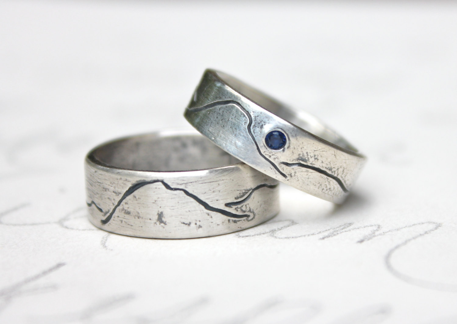 Etsy Wedding Bands
 rustic mountain wedding band ring set by peacesofindigo