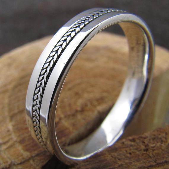 Etsy Wedding Bands
 Mens Silver Inlayed Ring Wedding Band by DogsKinJewelry on