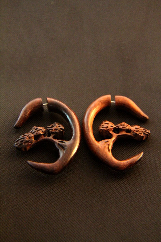 Fake Gauge Earrings
 Fake Gauge Earring Spiral Forest Tree Carving Unique Fake