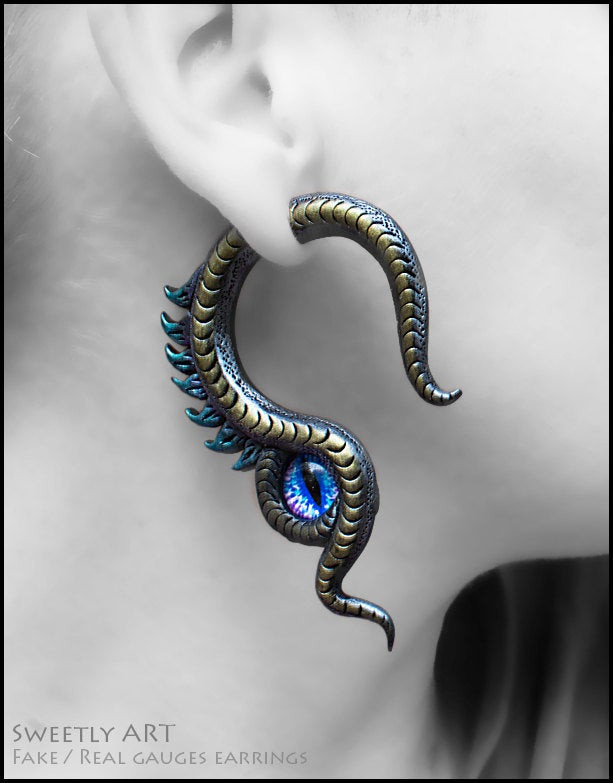 Fake Gauge Earrings
 Dragon fake gauges Gauge plug earrings Dragon eye earrings