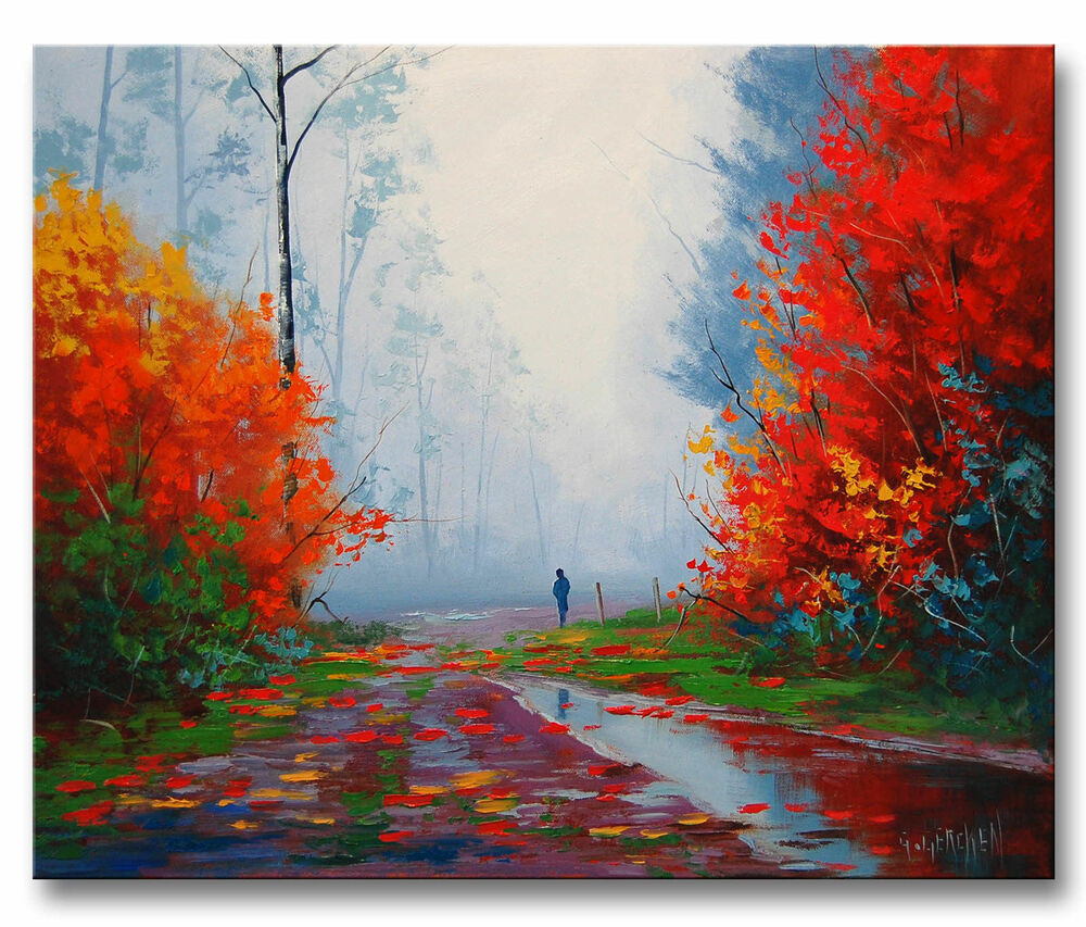 Fall Landscape Painting
 LARGE RAINY FALL PAINTING AUTUMN LANDSCAPE IMPRESSIONISM