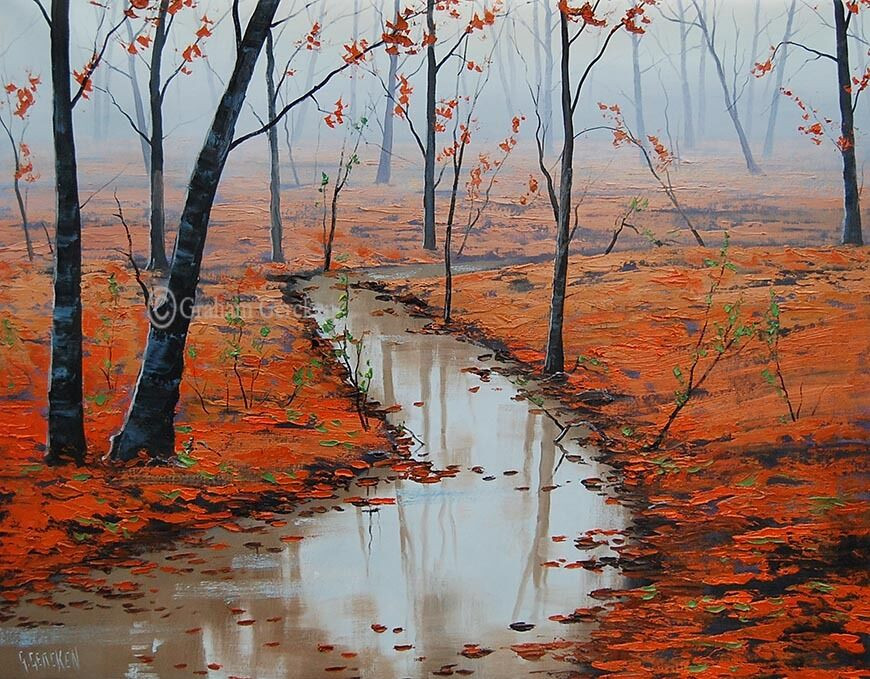 Fall Landscape Painting
 STUNNING LARGE AUTUMN FALL PAINTING IMPRESSIONIST RED