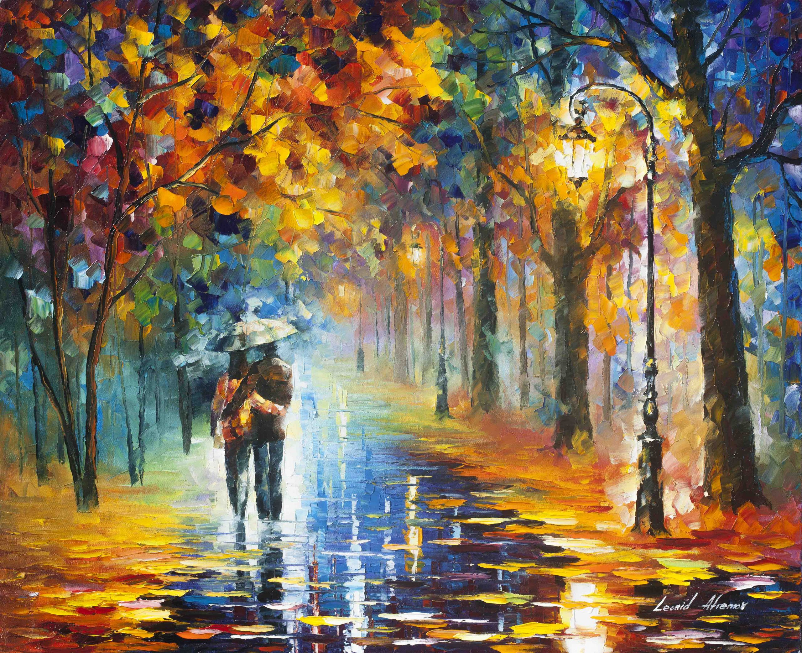 Famous Landscape Painting
 AUTUMN HUGS Palette Knife Oil Painting Canvas By