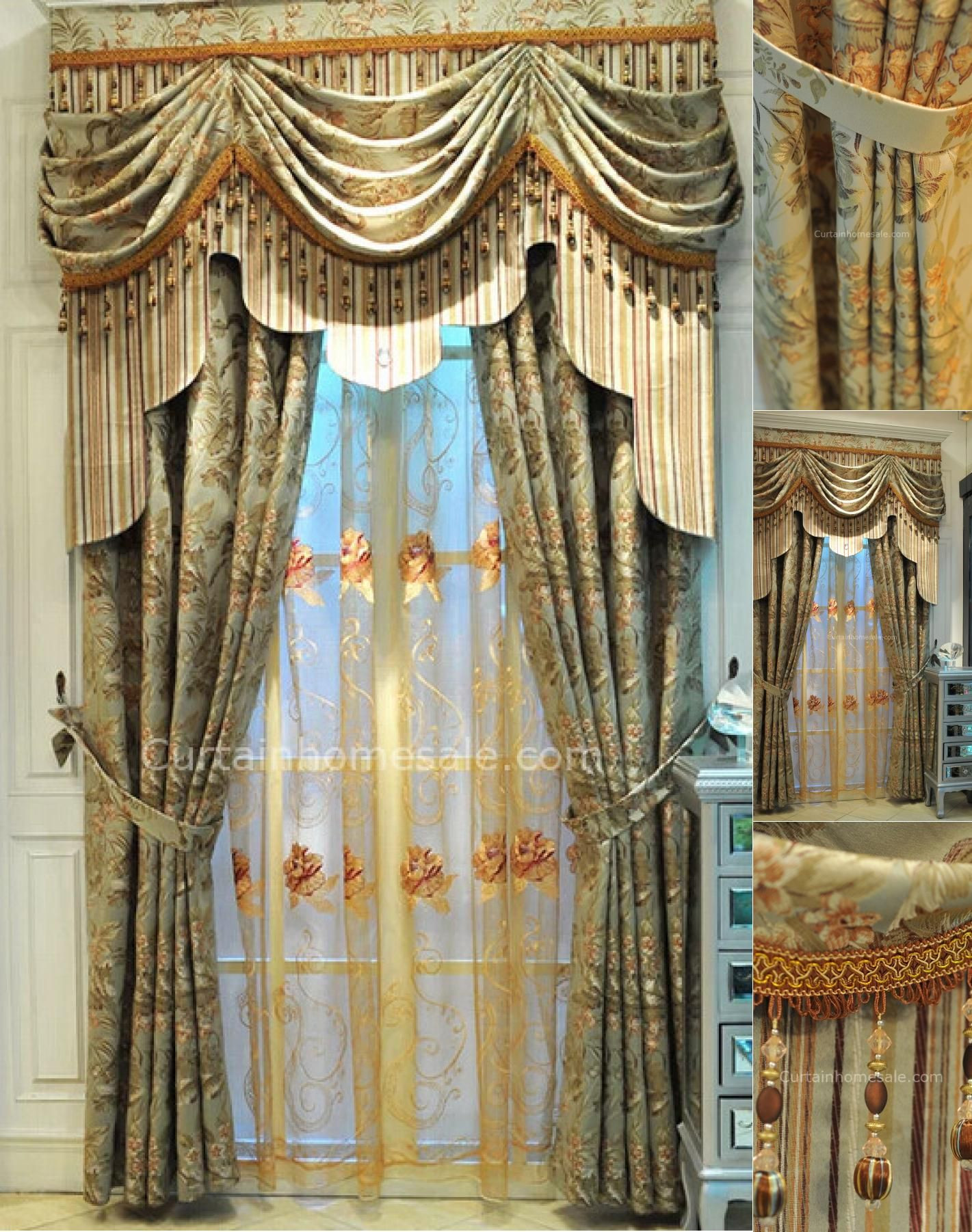 Fancy Living Room Curtains
 Vintage Lace Curtains in bined Green Color for Fancy