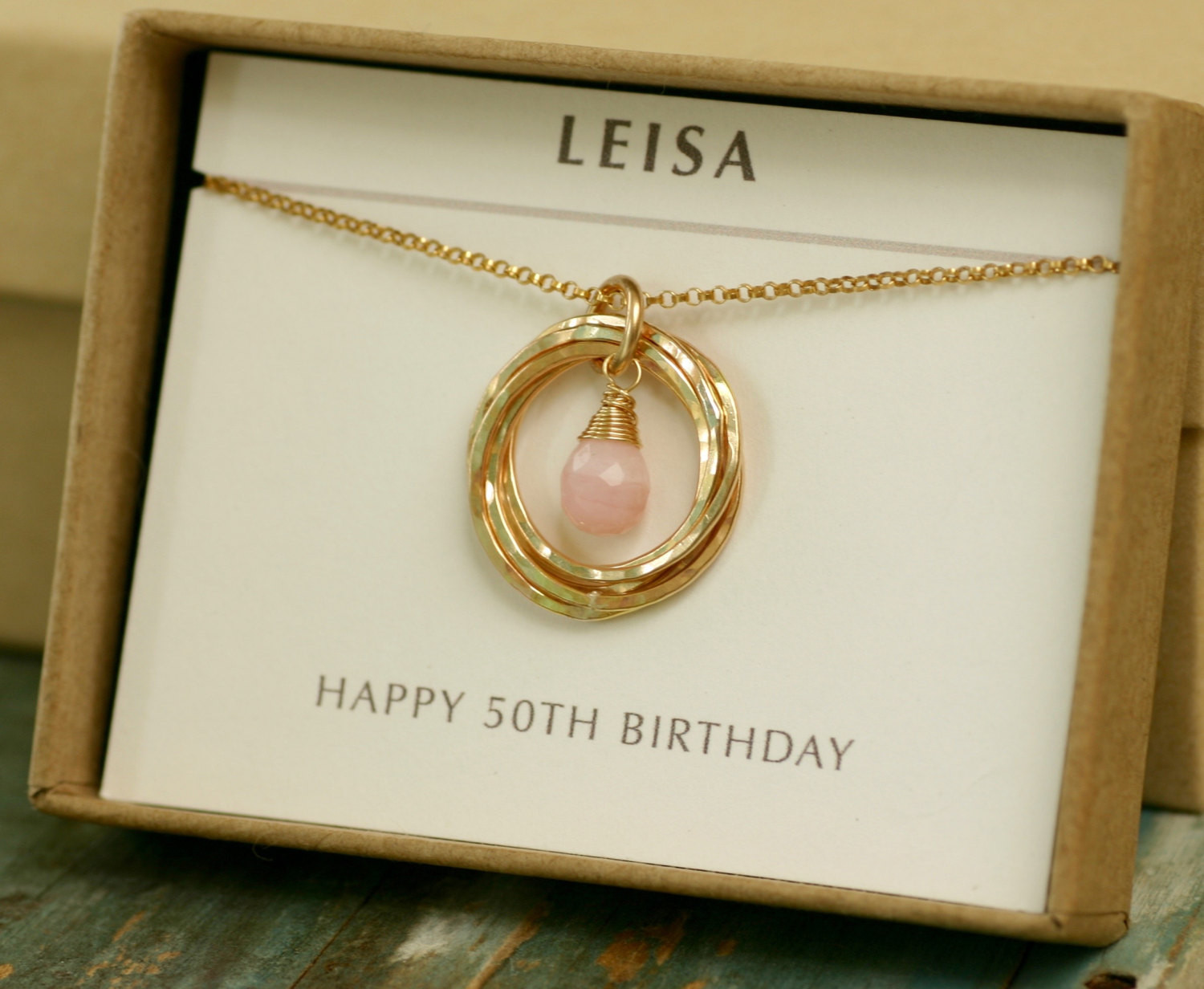 Fiftieth Birthday Gifts
 50th birthday t for women pink opal necklace gold 5th