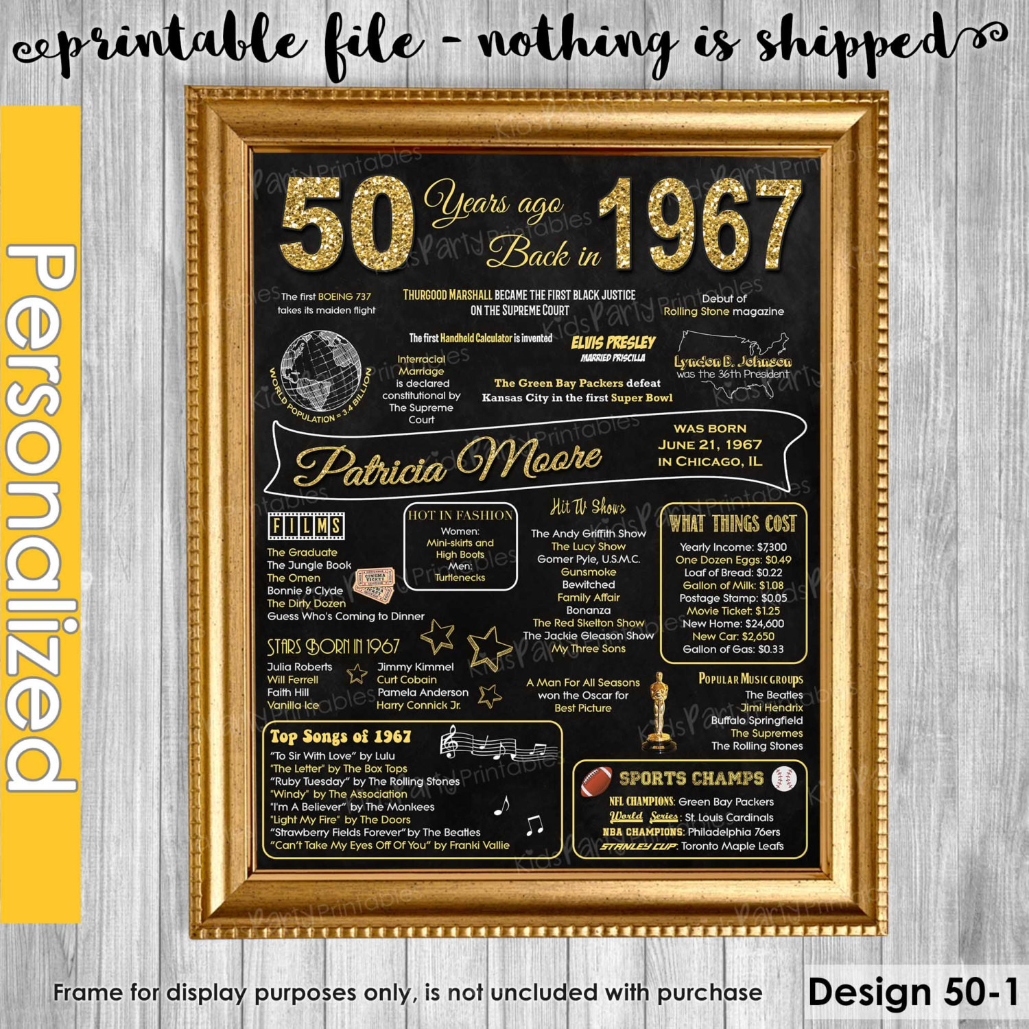 Fiftieth Birthday Gifts
 50th Birthday Gift for Women 50th Birthday Chalkboard 50th