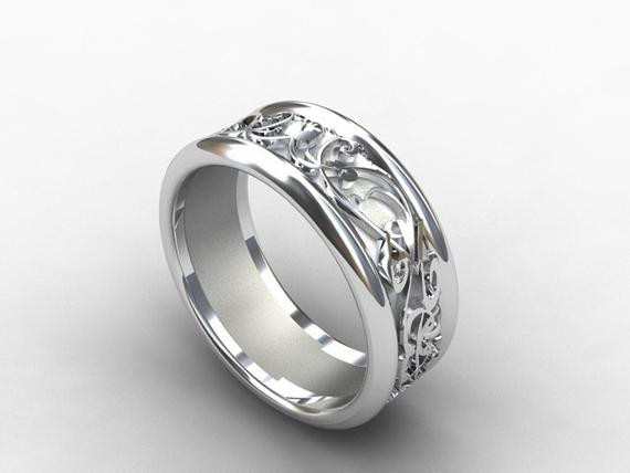 Filigree Wedding Rings
 Wide white gold filigree wedding band men by TorkkeliJewellery