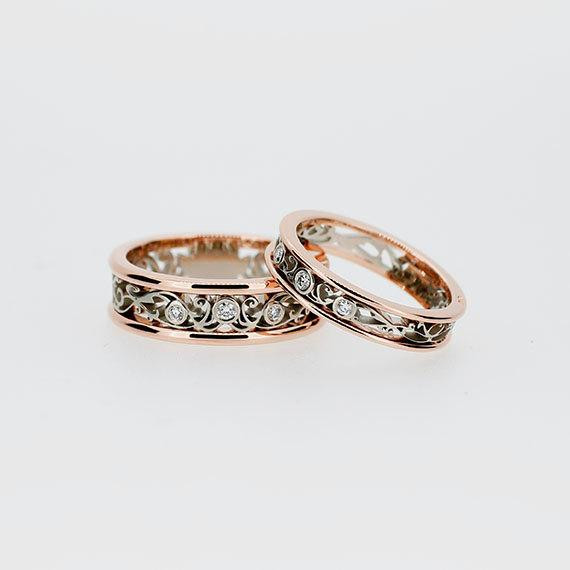 Filigree Wedding Rings
 Two tone filigree wedding band set diamond by