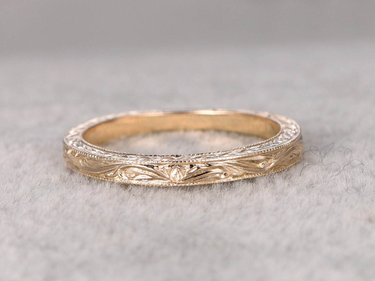 Filigree Wedding Rings
 Antique Wedding Band Solid 14k Yellow Gold Filigree Flower