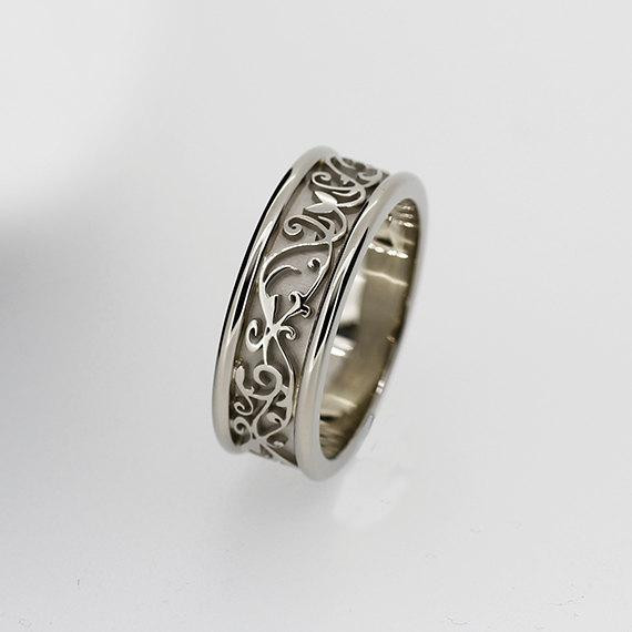 Filigree Wedding Rings
 Wide white gold filigree wedding band men by TorkkeliJewellery