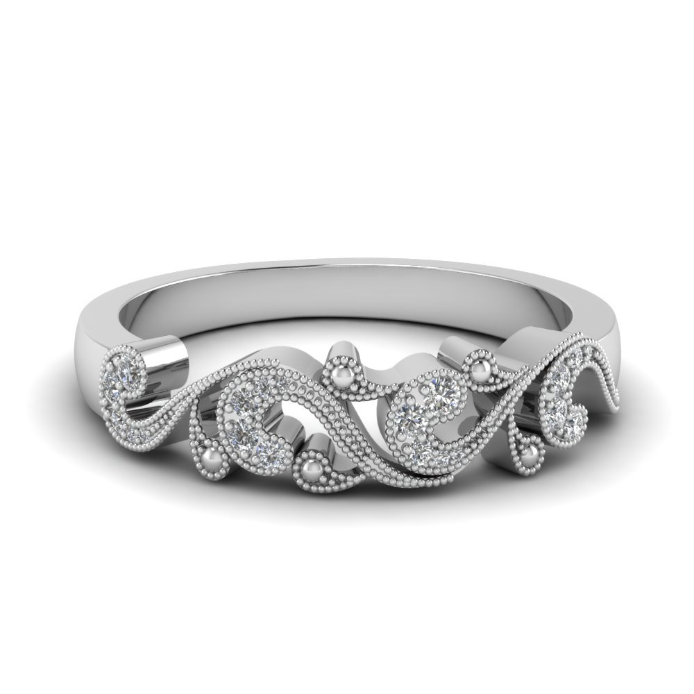 Filigree Wedding Rings
 Filigree Diamond Wedding Band For Women In 14K White Gold