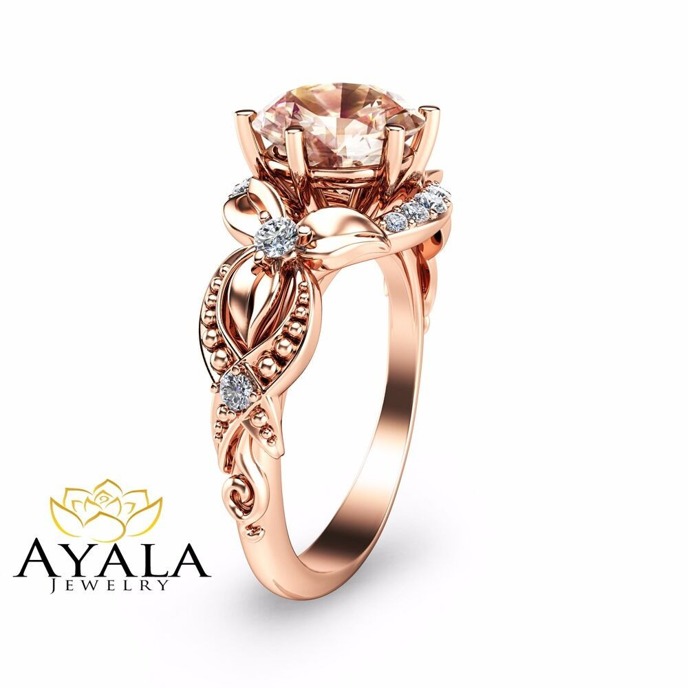 Filigree Wedding Rings
 14K Rose Gold Morganite Filigree Ring Rose Gold Engagement