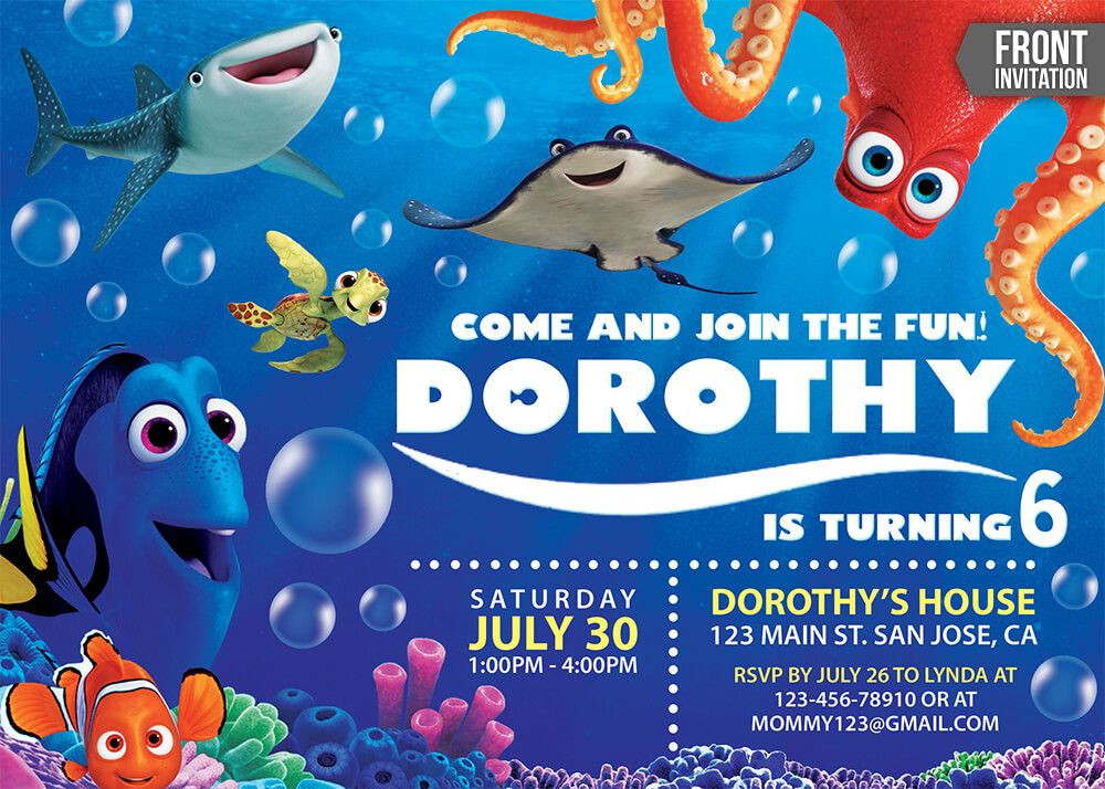 Finding Nemo Birthday Invitations
 Finding Dory Invitation with FREE Thank You Card Custom